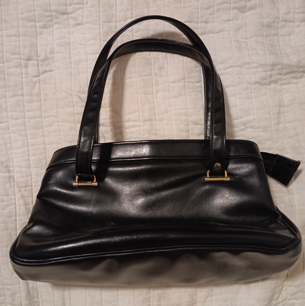 Genuine leather black shoulder handbag